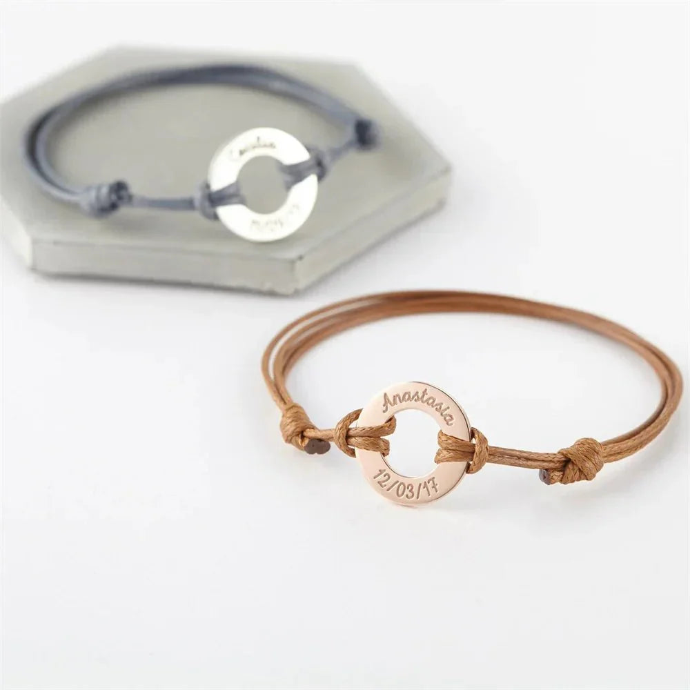 Customized Name Plate Leather Rope Bracelet