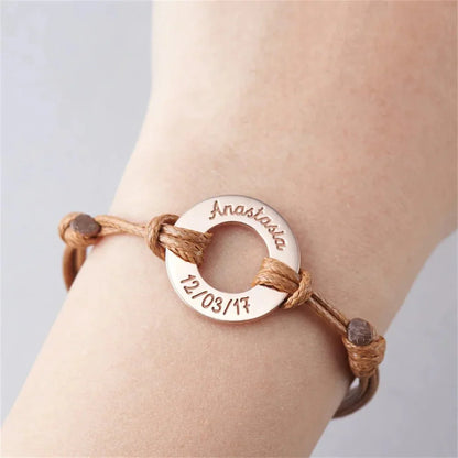 Customized Name Plate Leather Rope Bracelet