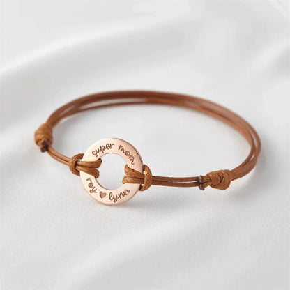 Customized Name Plate Leather Rope Bracelet