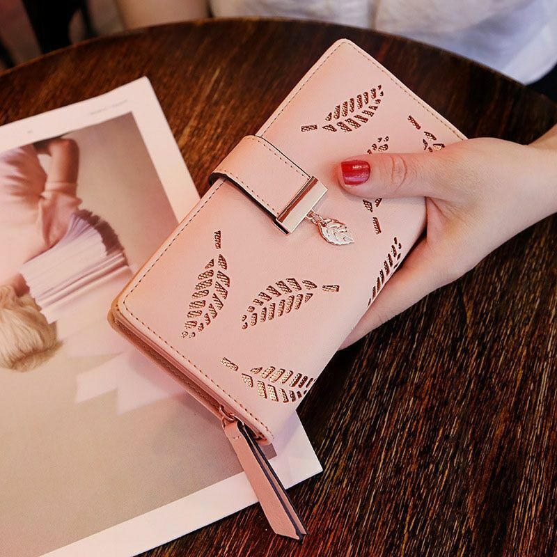 Luxury PU Leather Wallet with Leaf Accent