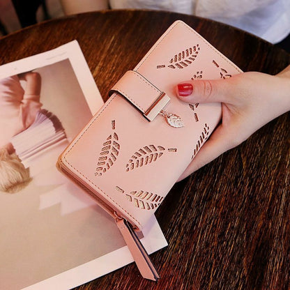 Luxury PU Leather Wallet with Leaf Accent