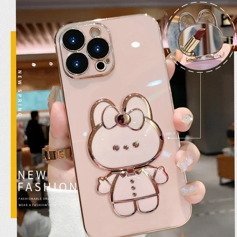 Cute 3D Rabbit Mirror Phone Case