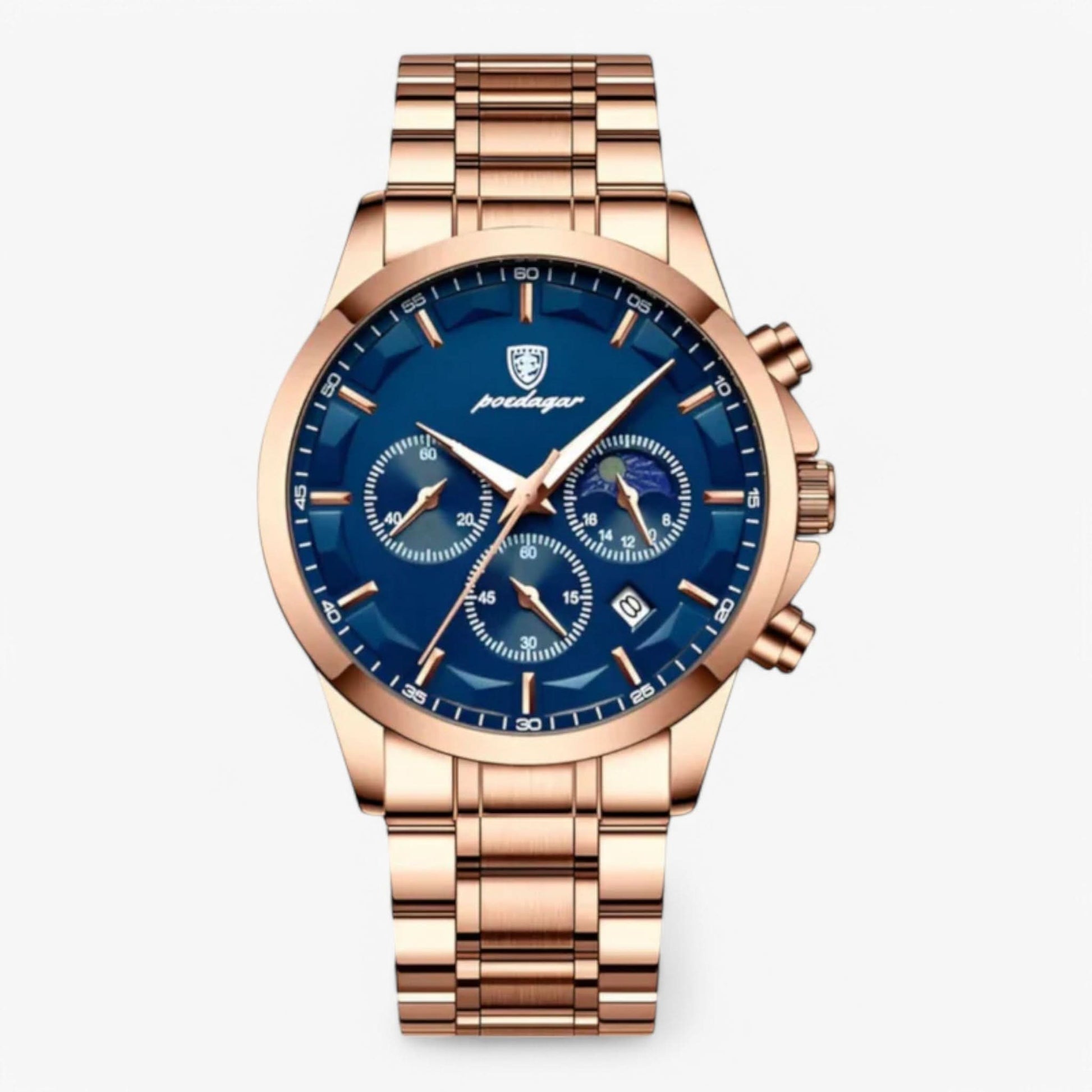 Stylish Men's Brown Leather Chrono Watch with Date - Fesara