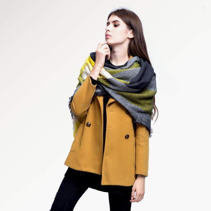 Warm Plaid Knit Winter Scarf for Women