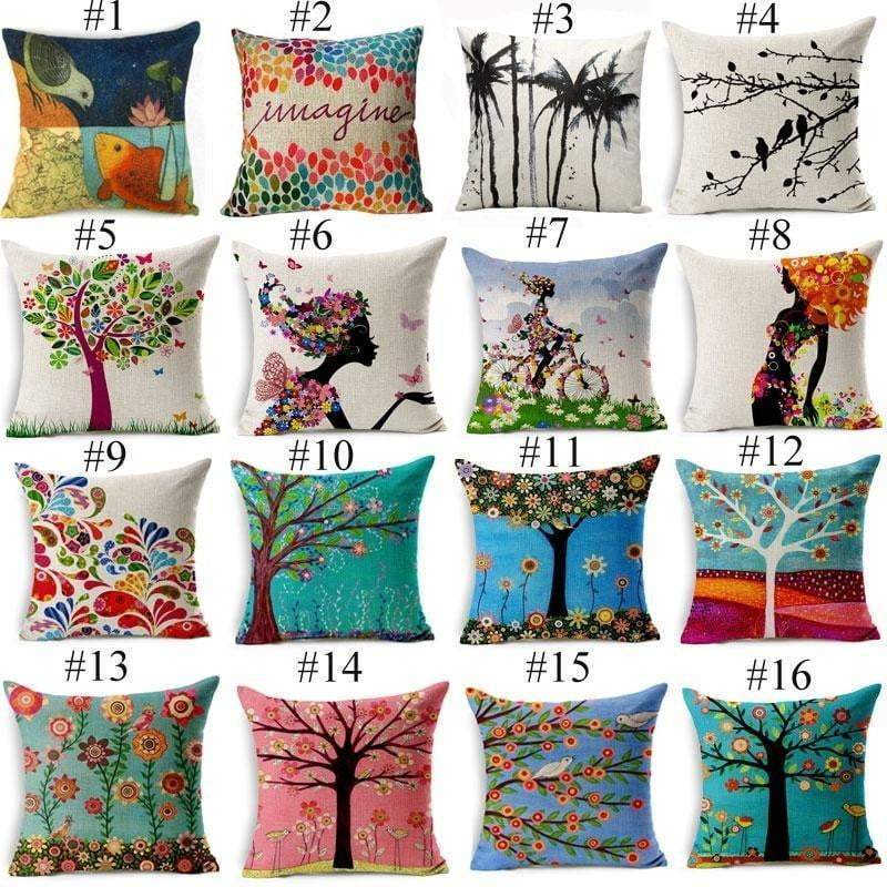 Colorful Bird Tree of Life Pattern Throw Pillow Cover
