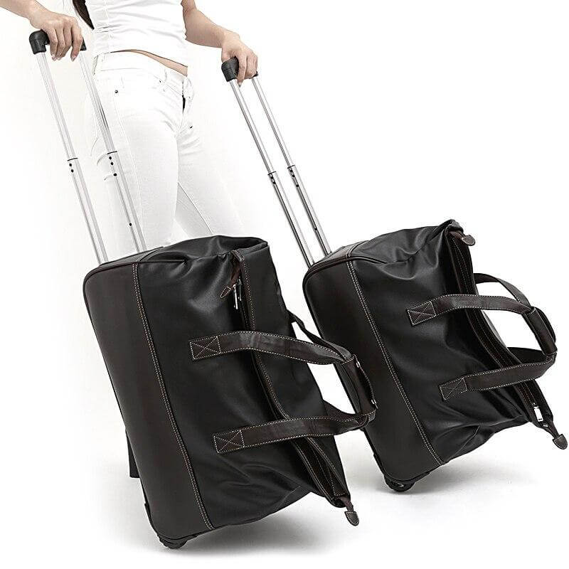 Durable Leather Travel Case Waterproof Rolling Bag