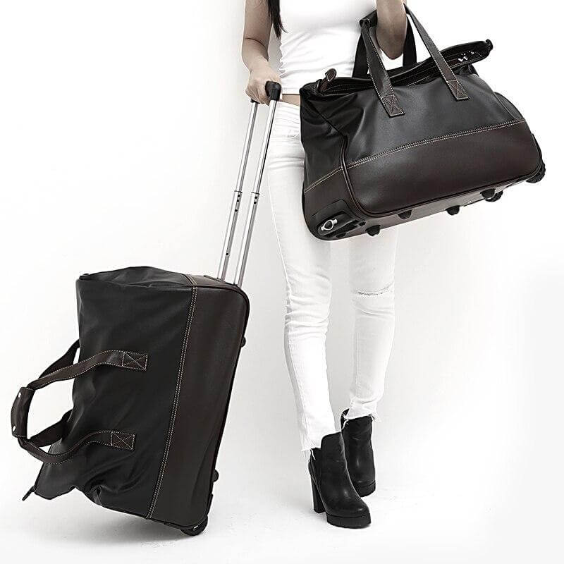 Durable Leather Travel Case Waterproof Rolling Bag