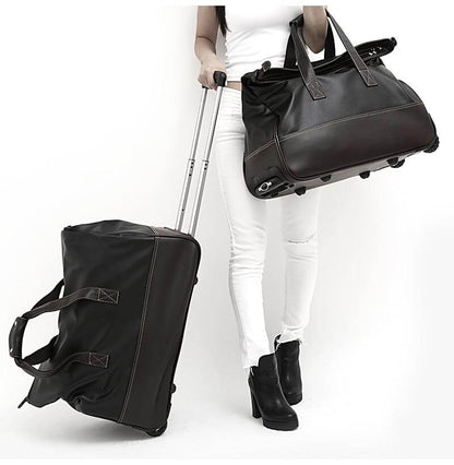 Durable Leather Travel Case Waterproof Rolling Bag