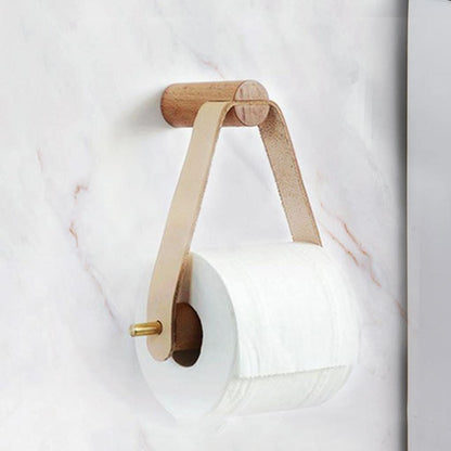 Luxury Wooden Toilet Paper Holder with Leather Accent - Fesara