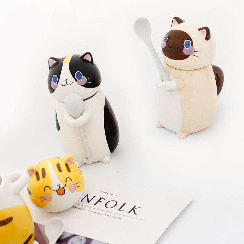 Adorable Kitty Artisan Coffee Mug with Spoon
