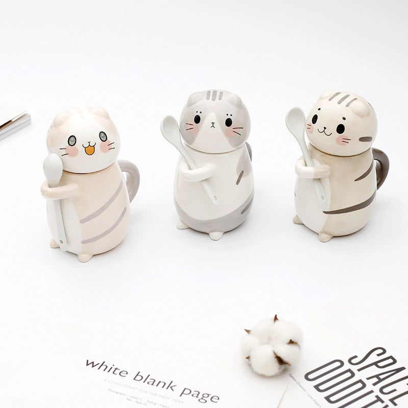 Adorable Kitty Artisan Coffee Mug with Spoon