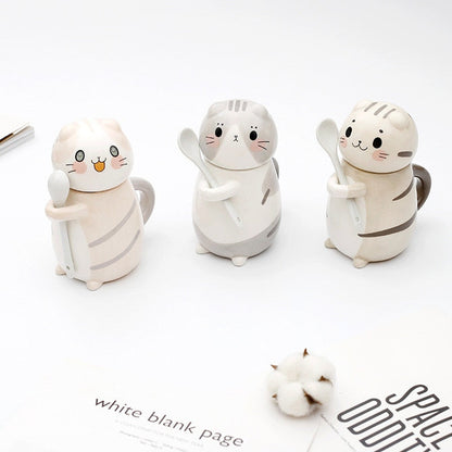 Adorable Kitty Artisan Coffee Mug with Spoon