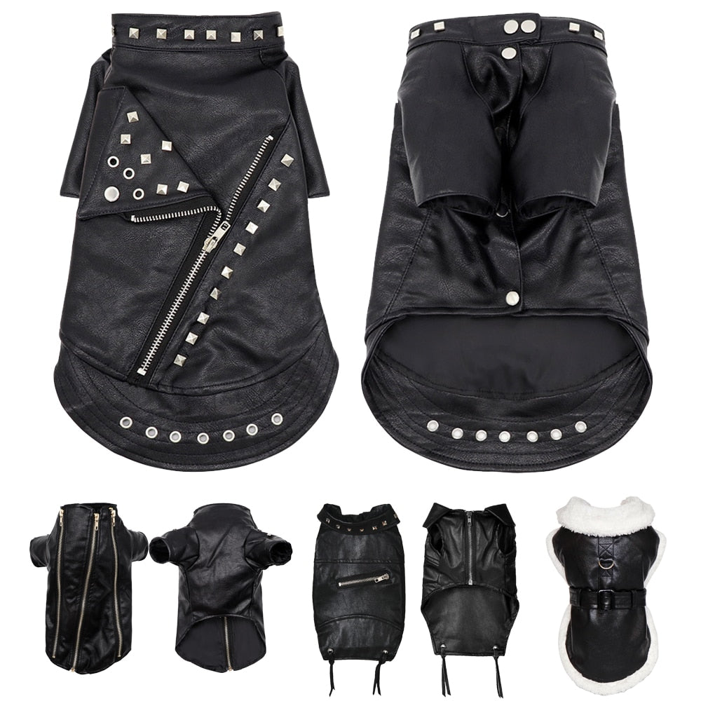 Stylish Faux Leather Dog Coat