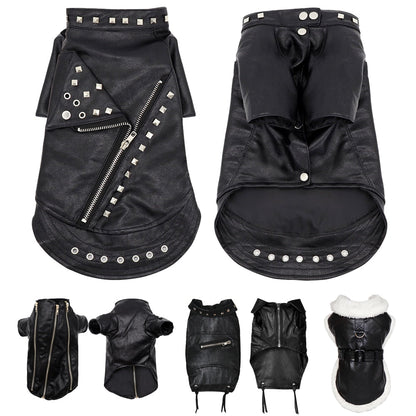 Stylish Faux Leather Dog Coat