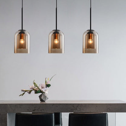 Vintage Glass Pendant Light with Metal Accents