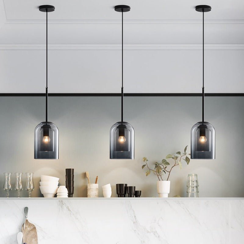 Vintage Glass Pendant Light with Metal Accents