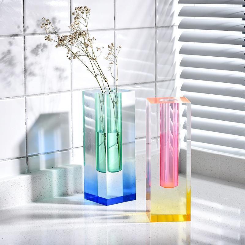 Luxury Clear Glass Prism Vase – Elegant Modern Home Decor
