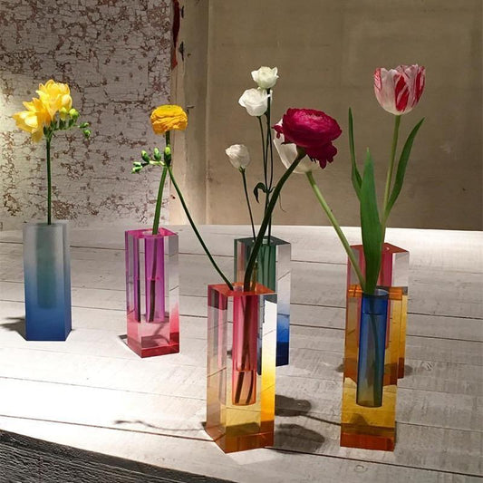 Luxury Clear Glass Prism Vase – Elegant Modern Home Decor - Fesara