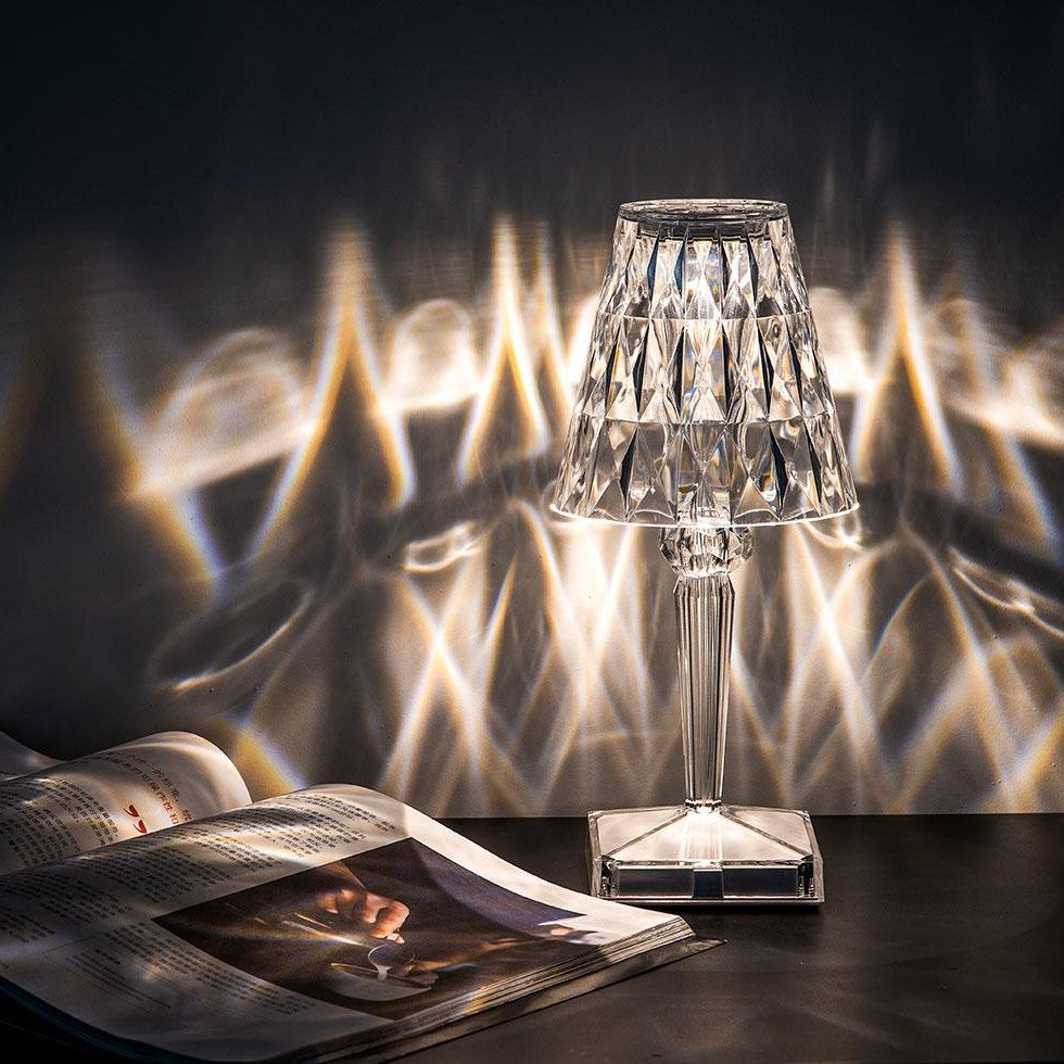 Luxurious Glass Table Lamp with Dimmer and USB Recharge