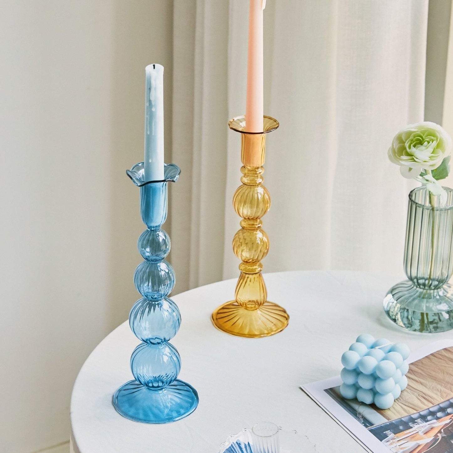 Soft Pink Glass Tea Light Holder | Home Table Decoration