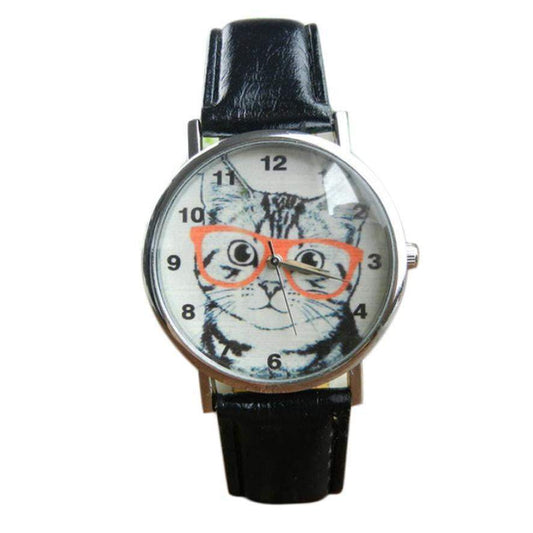 Fashionable Cat Leather Strap Women's Quartz Watch - Fesara