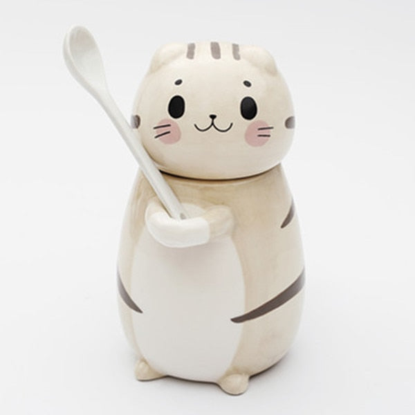 Adorable Kitty Artisan Coffee Mug with Spoon