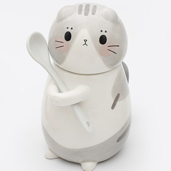 Adorable Kitty Artisan Coffee Mug with Spoon - Fesara
