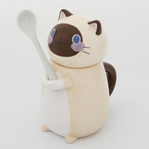 Adorable Kitty Artisan Coffee Mug with Spoon