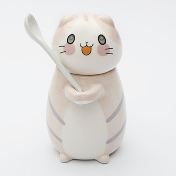 Adorable Kitty Artisan Coffee Mug with Spoon