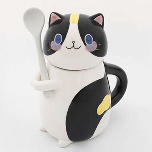 Adorable Kitty Artisan Coffee Mug with Spoon