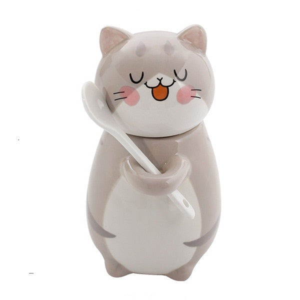 Adorable Kitty Artisan Coffee Mug with Spoon