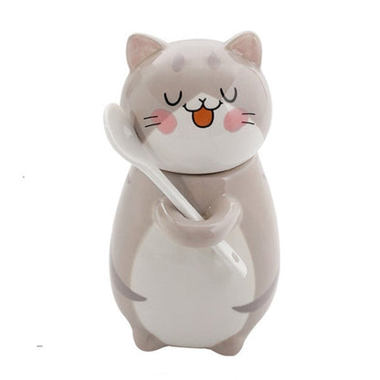 Adorable Kitty Artisan Coffee Mug with Spoon