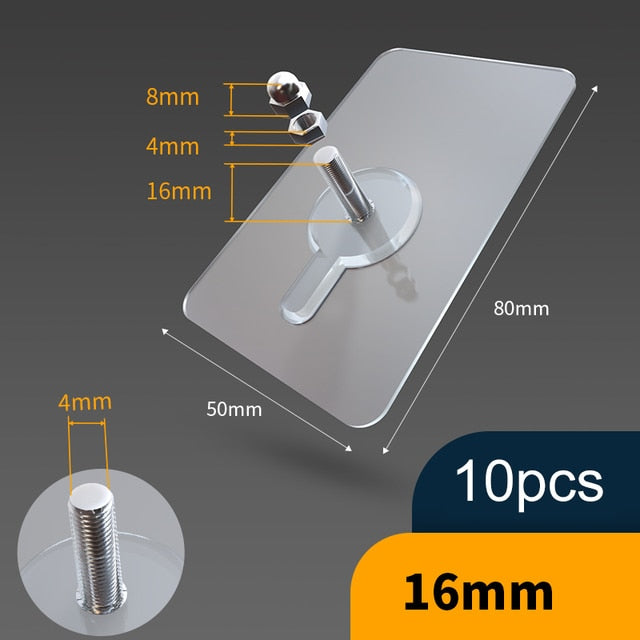 Strong Clear Sticky Wall Hooks 10-Pack