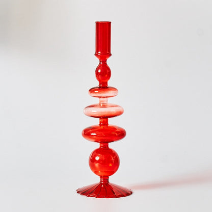 Red Glass Candle Holder & Decorative Vase Set