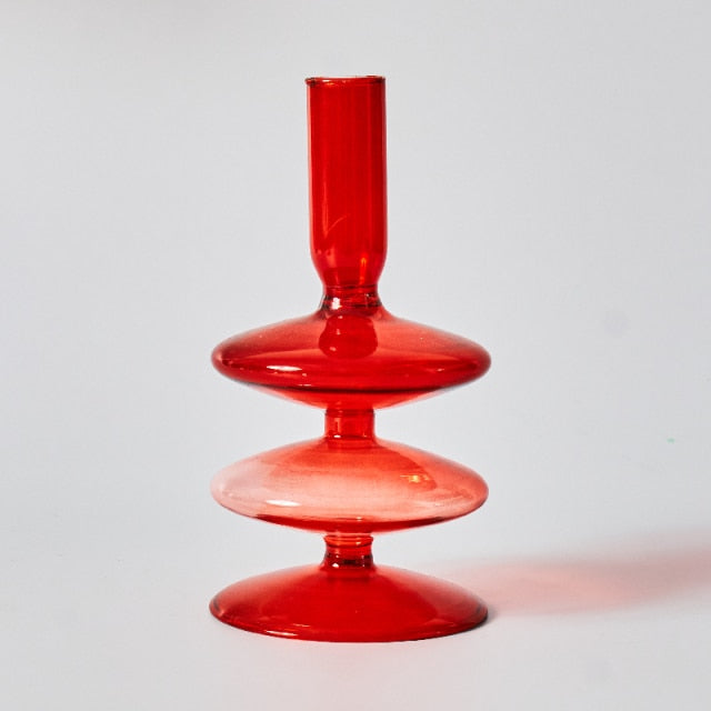 Red Glass Candle Holder & Decorative Vase Set - Fesara