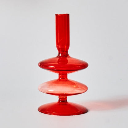 Red Glass Candle Holder & Decorative Vase Set - Fesara