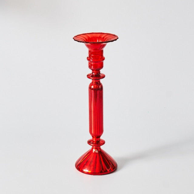 Red Glass Candle Holder & Decorative Vase Set