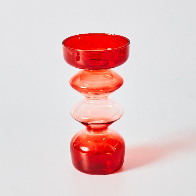 Red Glass Candle Holder & Decorative Vase Set