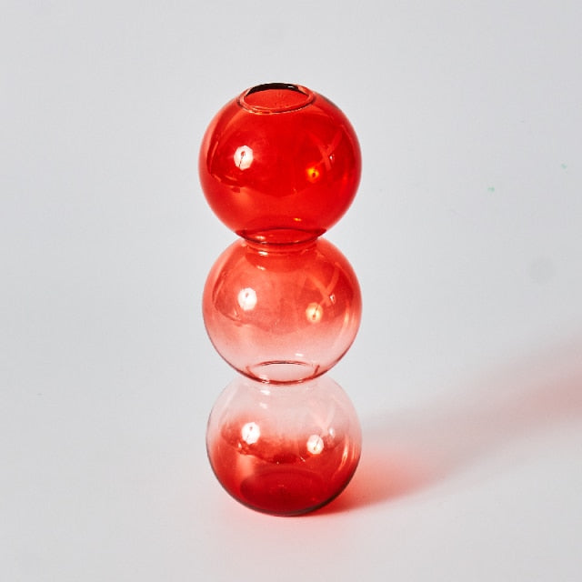 Red Glass Candle Holder & Decorative Vase Set