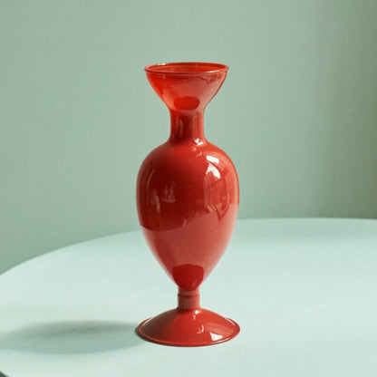 Red Glass Candle Holder & Decorative Vase Set