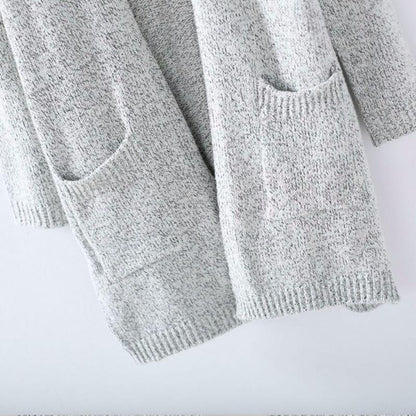 Cozy Grey Oversized Knit Cardigan Sweater - Fesara