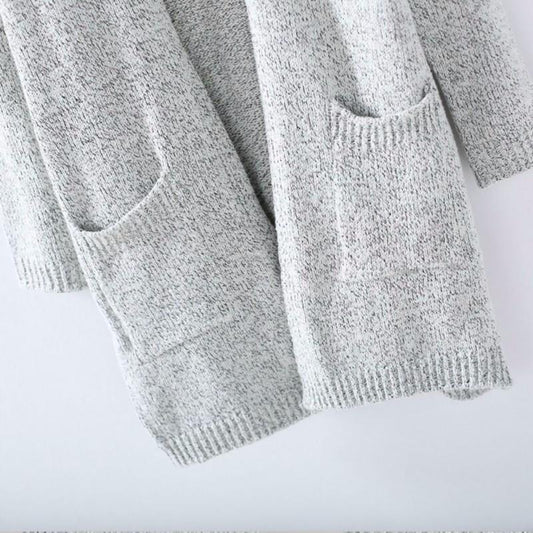 Cozy Grey Oversized Knit Cardigan Sweater - Fesara
