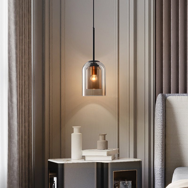 Vintage Glass Pendant Light with Metal Accents