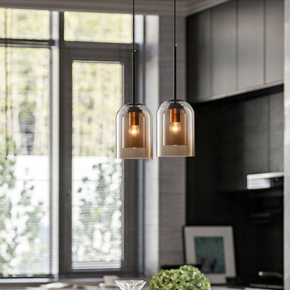 Vintage Glass Pendant Light with Metal Accents