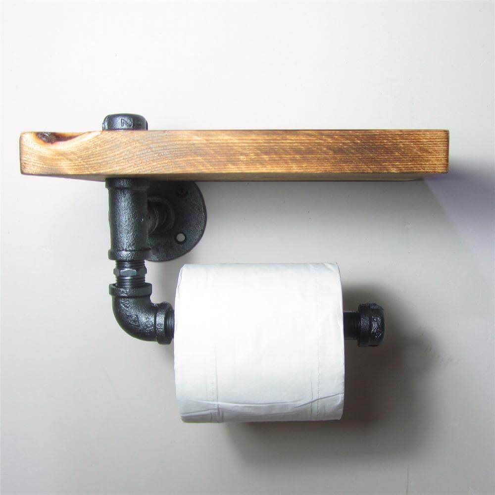 Rustic Wood Wall Mounted Shelf with Storage Roller - Fesara