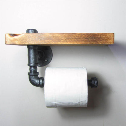 Rustic Wood Wall Mounted Shelf with Storage Roller - Fesara