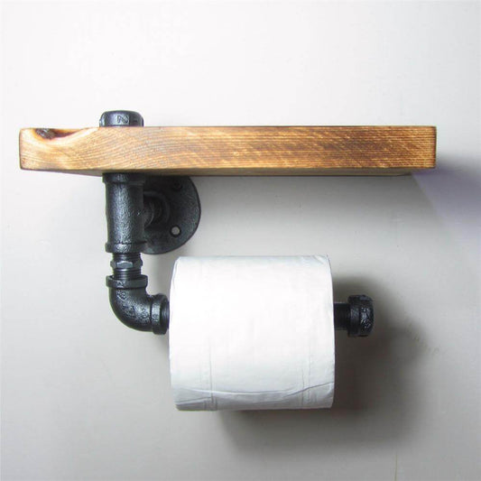Rustic Wood Wall Mounted Shelf with Storage Roller - Fesara