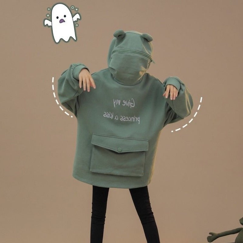 Asian Inspired Frog Long Sleeve Hooded Sweatshirt