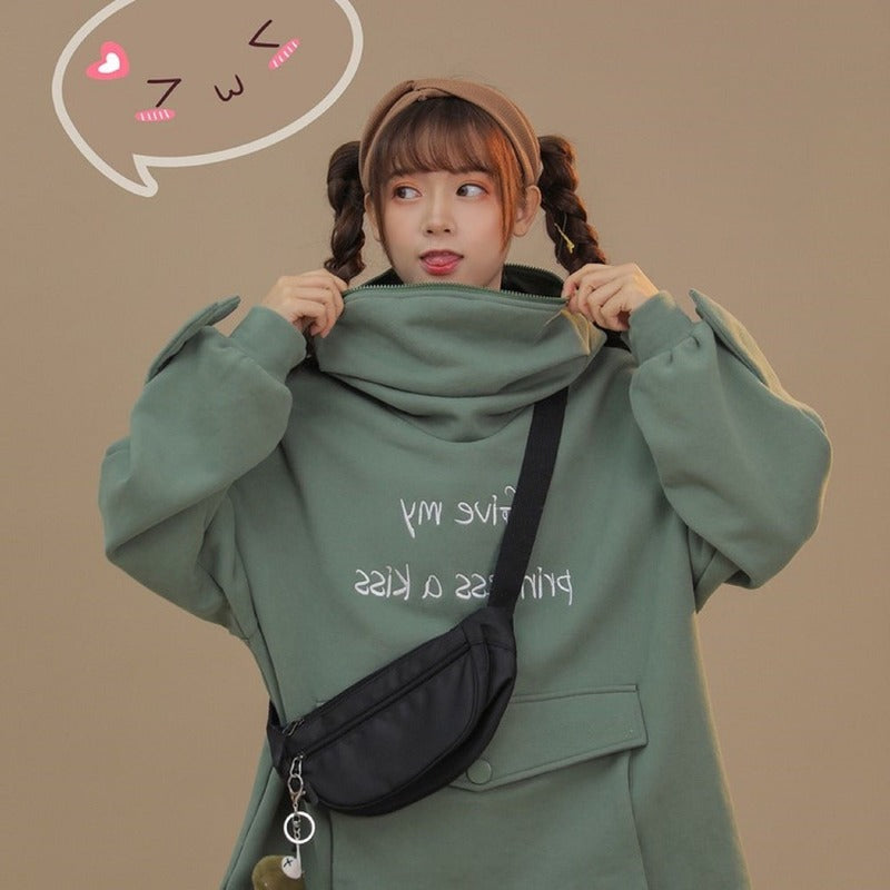 Asian Inspired Frog Long Sleeve Hooded Sweatshirt - Fesara