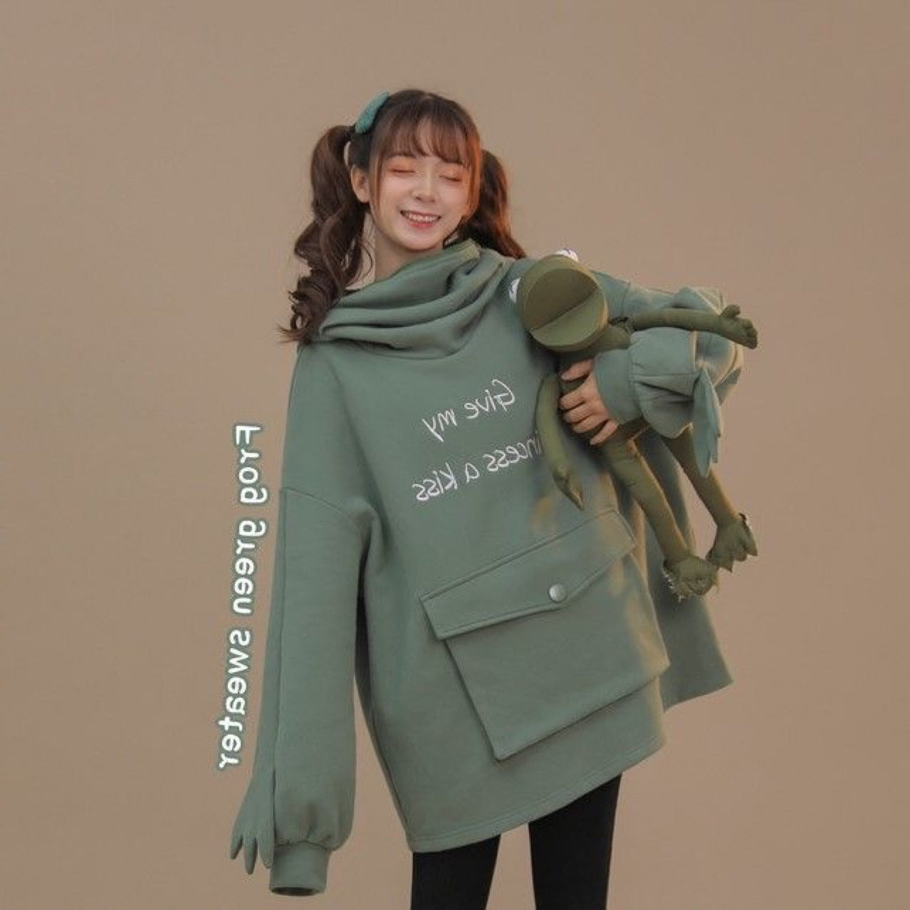 Asian Inspired Frog Long Sleeve Hooded Sweatshirt